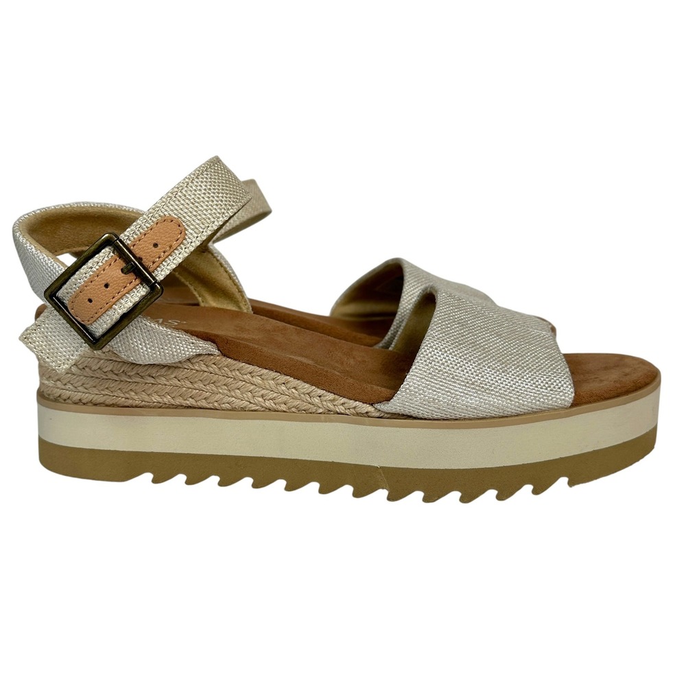 Toms Sandals Shoes Diana Espadrille Wedge Platform Sawtooth Sole Gold 9 Boho - Picture 4 of 12